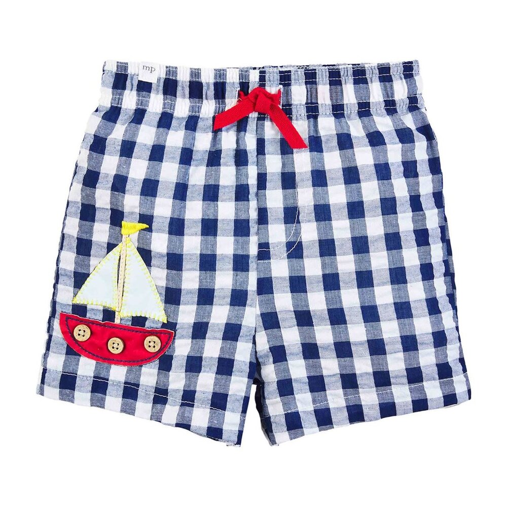 Mud Pie Baby Boy Sailboat Gingham Swim Trunks Size 6-9 Month NEW
